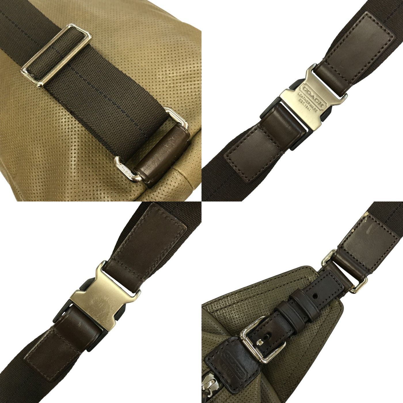 COACH コーチ トンプソン ボディバッグ メンズ パンチング レザー スリングバッグ カーキ 70716 中古 T1