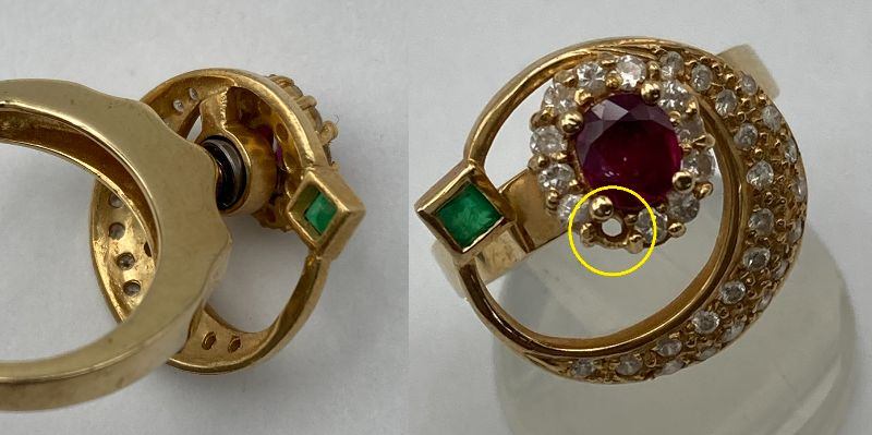 K18 ダイヤ0.45ct ルビー0.57ct スイングリング 10号 中古 D4
