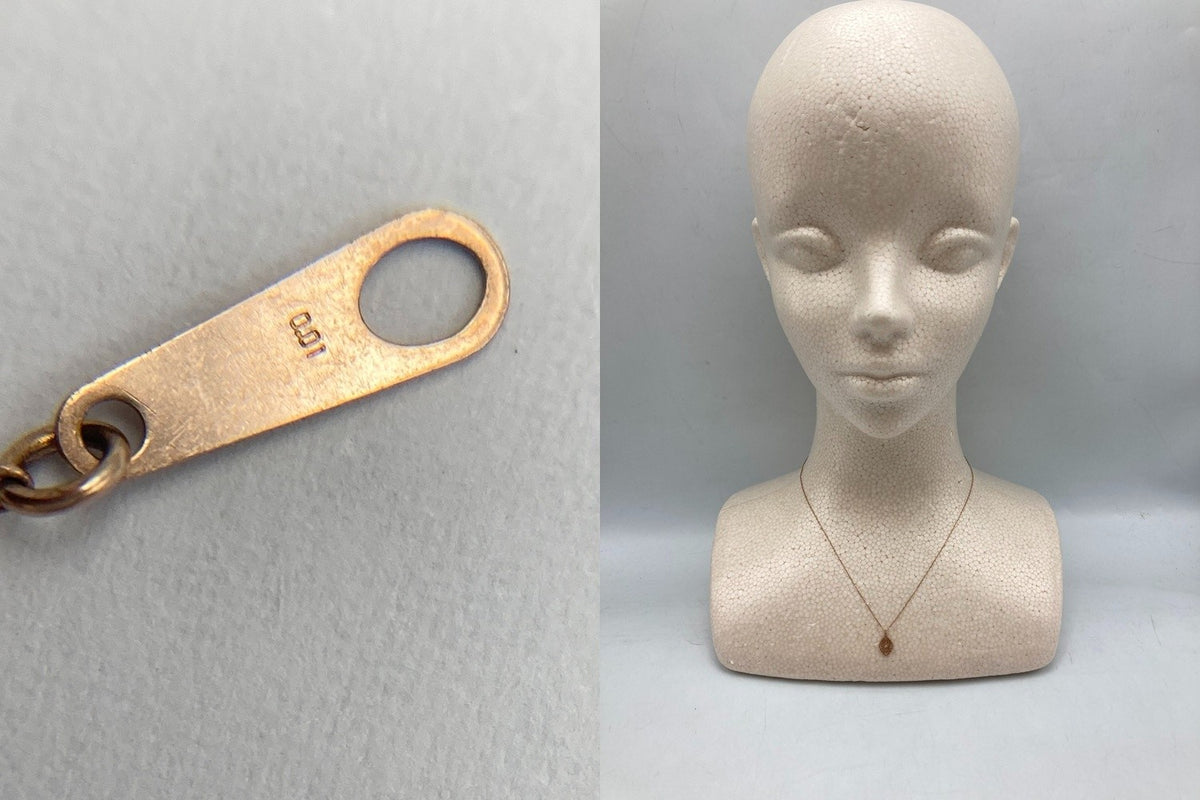 K10PG ダイヤ0.01ct 菱形クローバー ネックレス 中古 D4