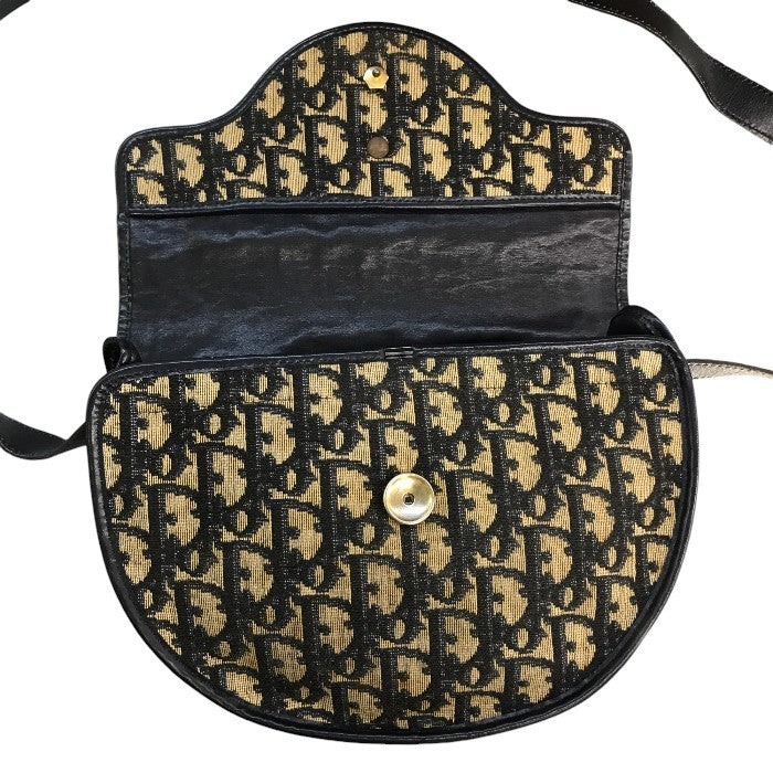 Christian Dior クリスチャンディオール トロッター ショルダーバッグ レディース オールド 斜め掛け ロゴプレート 半月型 レザー ネイビー/ベージュ 中古 T1