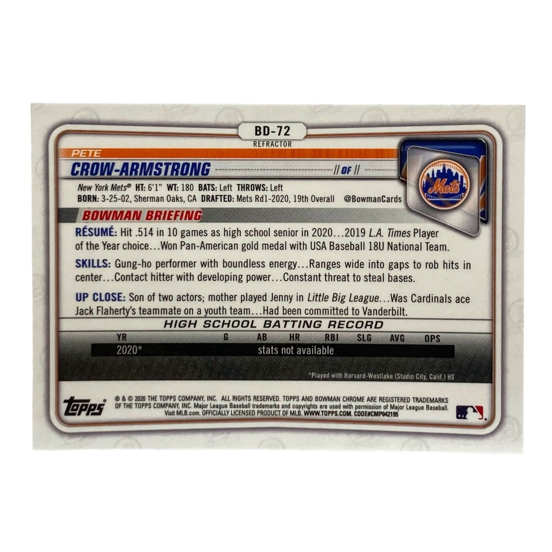 TOPPS MLBカード BOWMAN CHROME PETE CROW-ARMSTRONG METS #BD-72 中古 IT2
