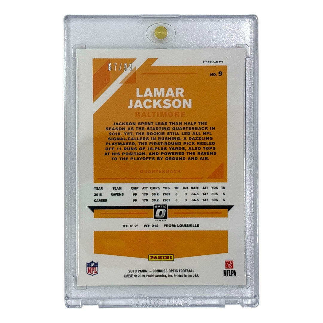 PANINI NFLカード DONRUSS OPTIC PRIZM LAMAR JACKSON BALTIMORE 67/99 #9 中古 IT1
