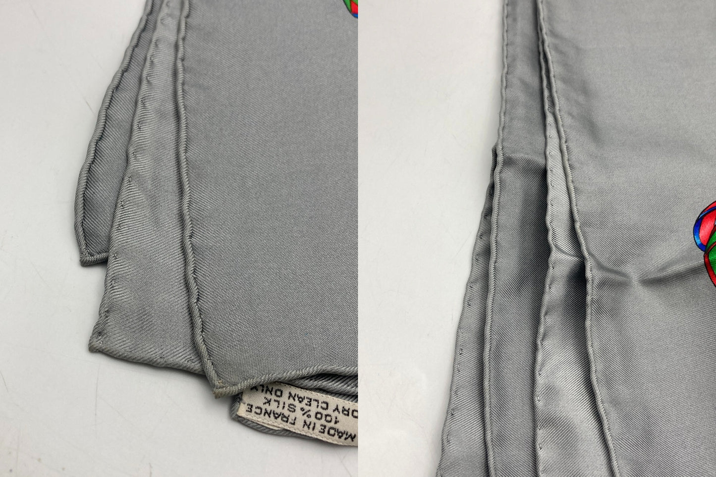 HERMES エルメス カレ90 LES RUBANS DU CHEVAL 馬のリボン スカーフ グレー 中古 D4