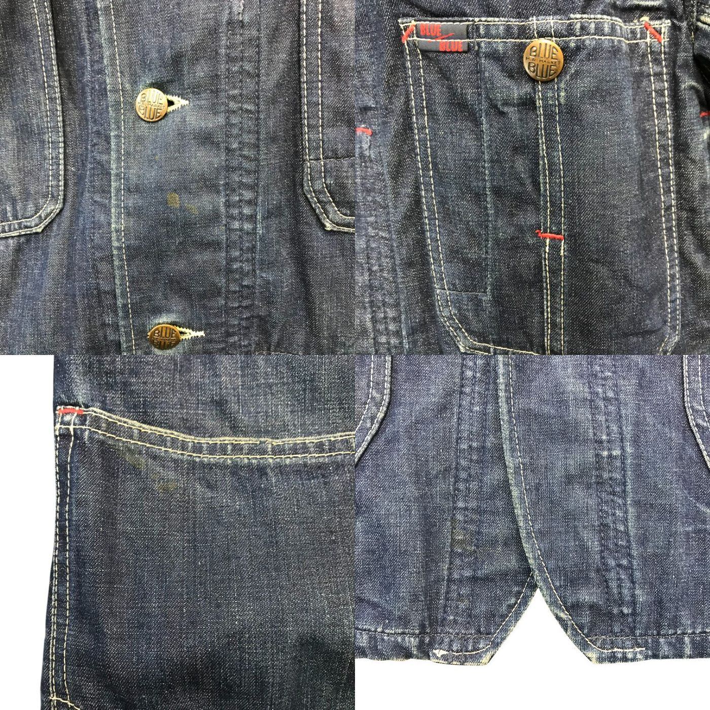 BLUE BLUE ブルーブルー デニムカバーオール メンズ ジャケット 秋冬 コットン コーデュロイ襟 キルティング裏地 ヴィンテージ インディゴブルー 3サイズ 中古 T1