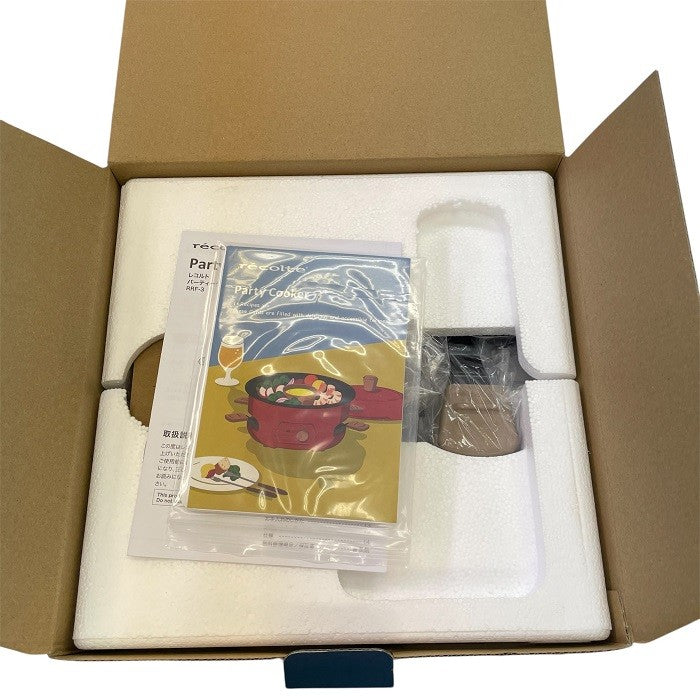 recolte レコルト パーティークッカー 卓上調理器 ホットプレート 丸型 フォンデュ鍋 たこ焼き器 ポップコーンメーカー 蒸し料理 同時調理可能 専用フタ ココット付き ミニパン4個 カードレシピ付 レッド RRF-3 コンパクト おしゃれ 調理家電 中古 R1