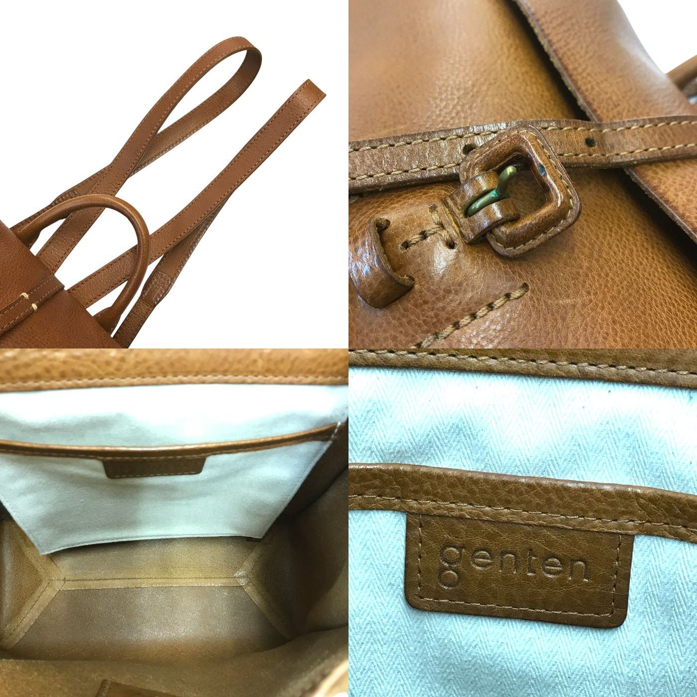 genten ゲンテン トスカ 封筒型 リュック レディース レザー 無地 B5収納可 フック付き ブラウン 中古 T1