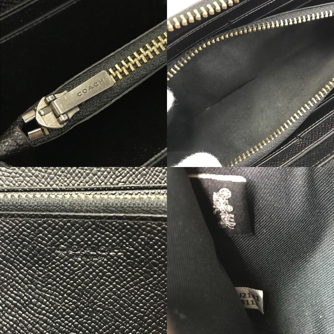 COACH コーチ 長財布 メンズ シグネチャー ラウンドジップ レザー エンボス ブラック F58113 中古 T1
