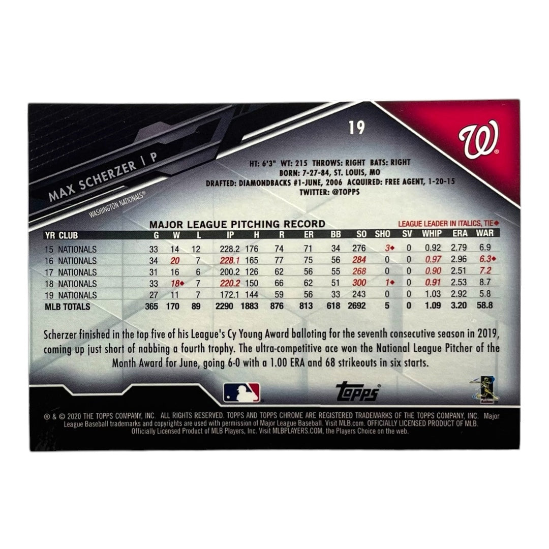 TOPPS MLBカード CHROME MAX SCHERZER WASHINGTON NATIONALS #19 中古 IT2