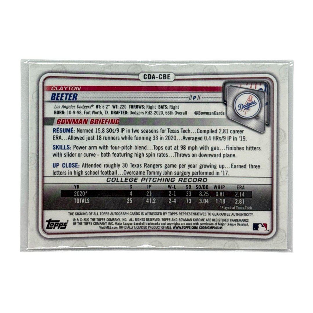 TOPPS MLBカード BOWMAN CHROME 1ST CLAYTON BEETER LOS ANGELES DODGERS #CDA-CBE 中古 IT1