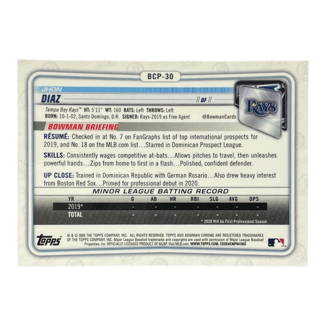 TOPPS MLBカード BOWMAN CHROME 1ST JHON DIAZ TAMPA BAY RAYS #BCP-30 中古 IT2