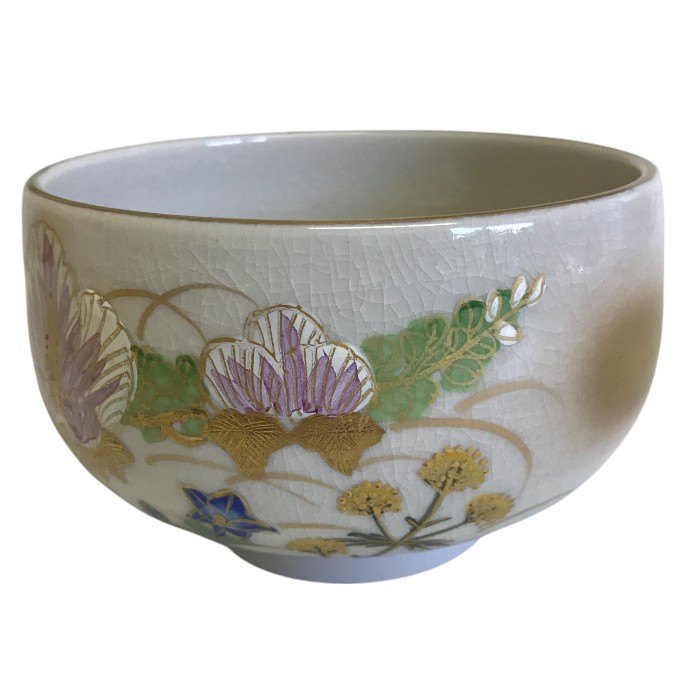 九谷焼 芦湖 茶碗 和食器 抹茶茶碗 茶道 お茶道具 中古 W1