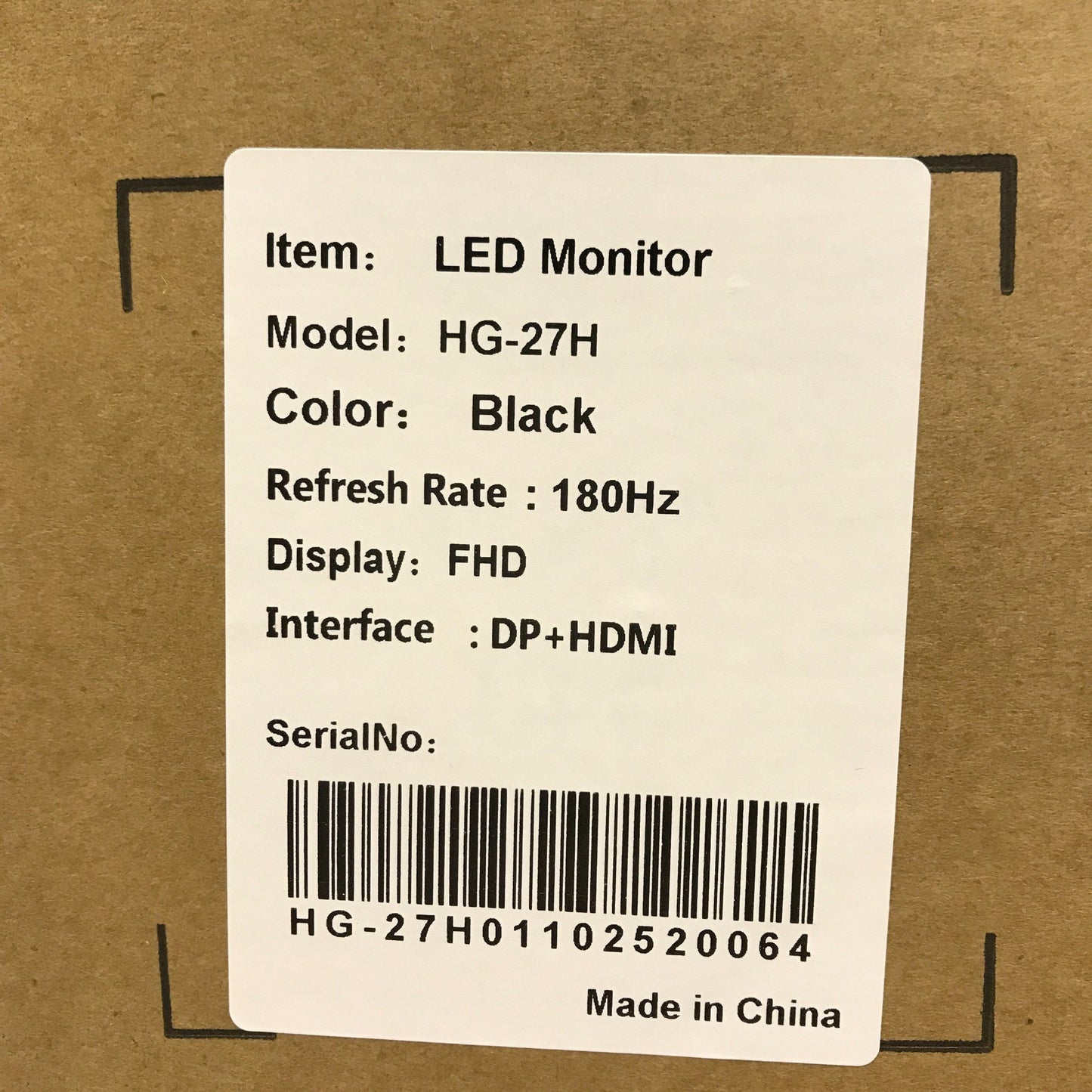 27インチ デスクトップモニター ブラック ゲーミング ディスプレイ 180Hz スピーカー内蔵 超薄型フレーム 非光沢 HG-27H 中古 T1