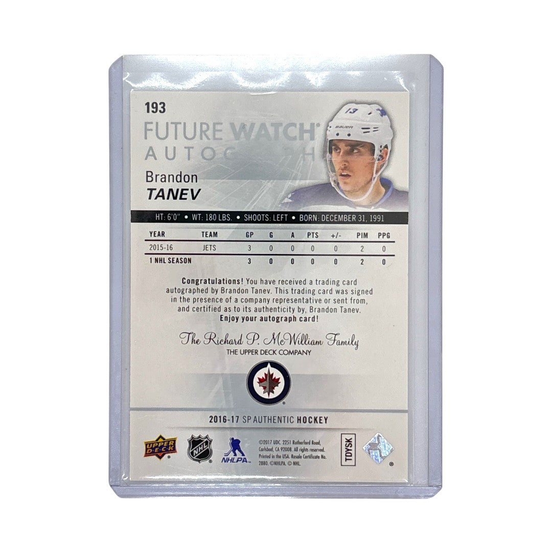 UPPER DECK NHLカード SP AUTHENTIC BRANDON TANEV WINNIPEG JETS 524/999 #193 中古 IT1