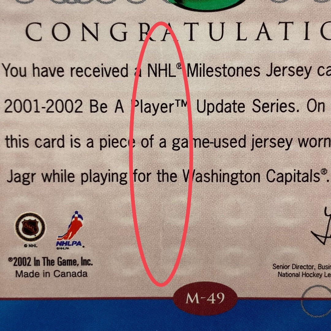 In The Game NHLカード PARKHURST JAROMIR JAGR #M-49 中古 IT2