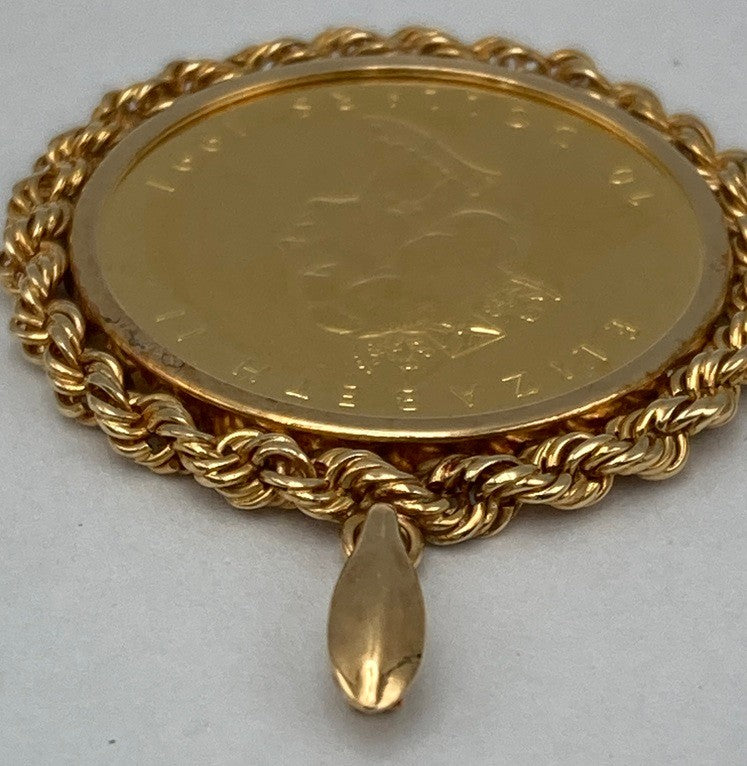 K24/18 純金コイン 1/4オンス メイプルリーフ エリザベス2世 ペンダントトップ 中古 D4