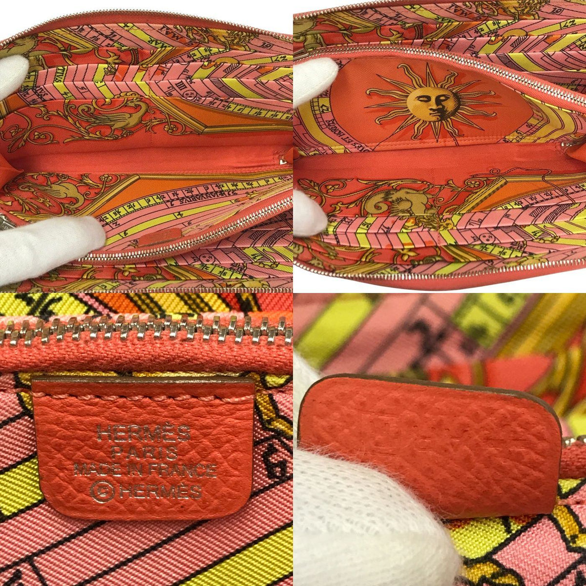 HERMES エルメス アザップロング シルクイン 長財布 レディース ラウンドジップ ファスナー スカーフ柄 ピンク/マルチカラー 中古 T1