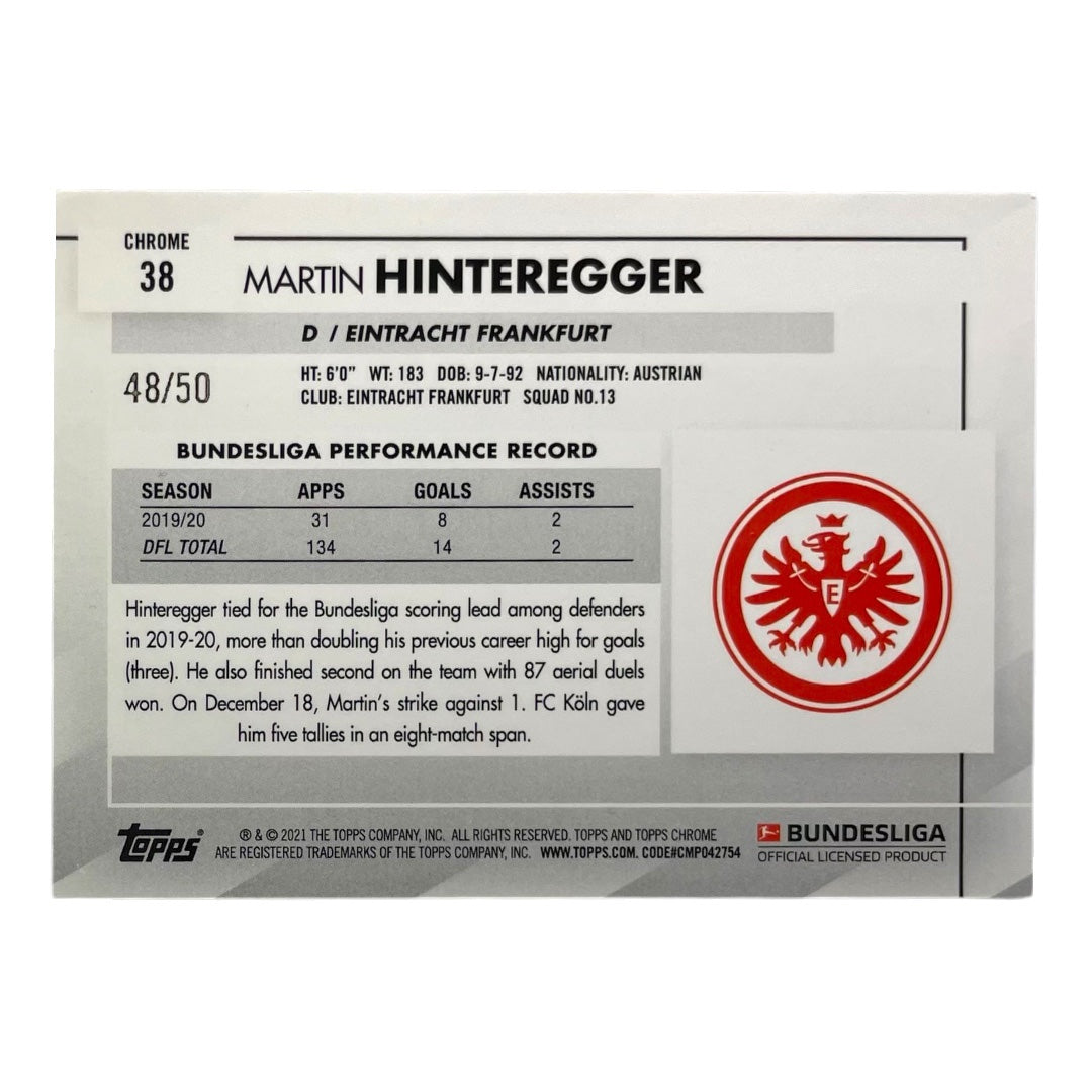 TOPPS サッカーカード CHROME MARTIN HINTEREGGER EINTRACHT FRANKFURT /50 #38 中古 IT2