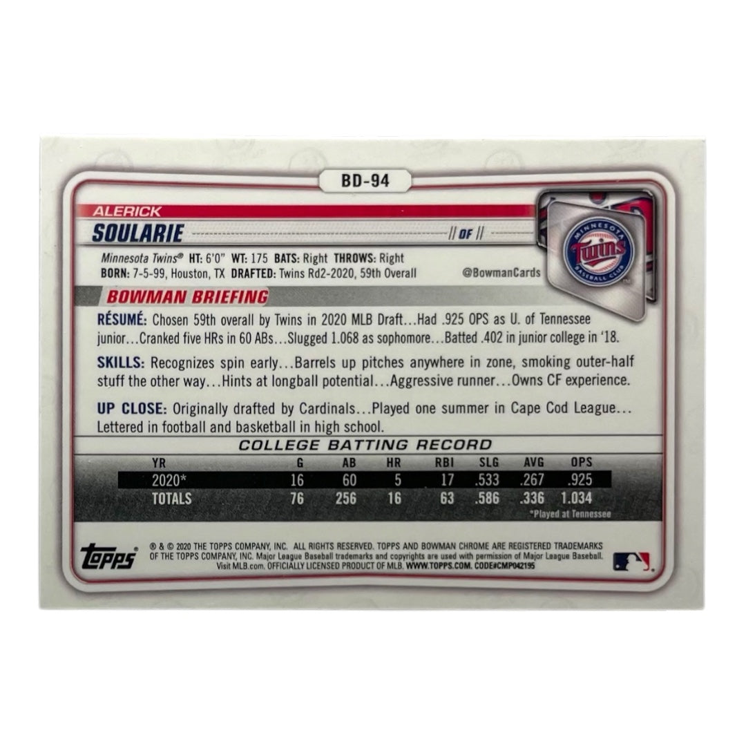 TOPPS MLBカード BOWMAN CHROME 1ST ALERICK SOULARIE MINNESOTA TWINS #BD-94 中古 IT2