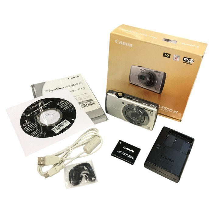 Canon PowerShot A3500 IS コンパクト デジタルカメラ シルバー 光学5倍ズーム 広角28mm Wi-Fi デジカメ PSA3500IS(SL) 中古 T1