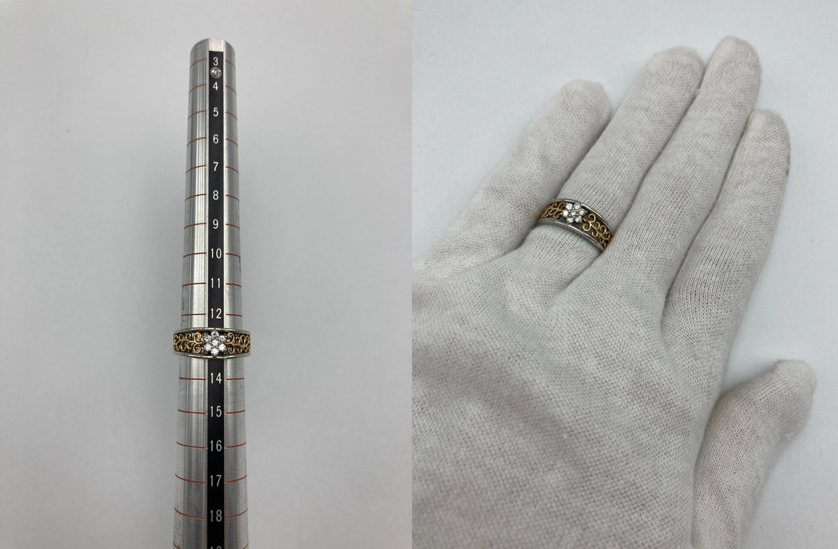 Pt900/K18 ダイヤ0.20ct フラワーモチーフ リング 13号 中古 D4