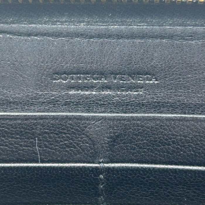 BOTTEGA VENETA ボッテガヴェネタ ラウンドファスナー 長財布 レザー イントレチャート 本革 ブラック メンズ 中古 W4