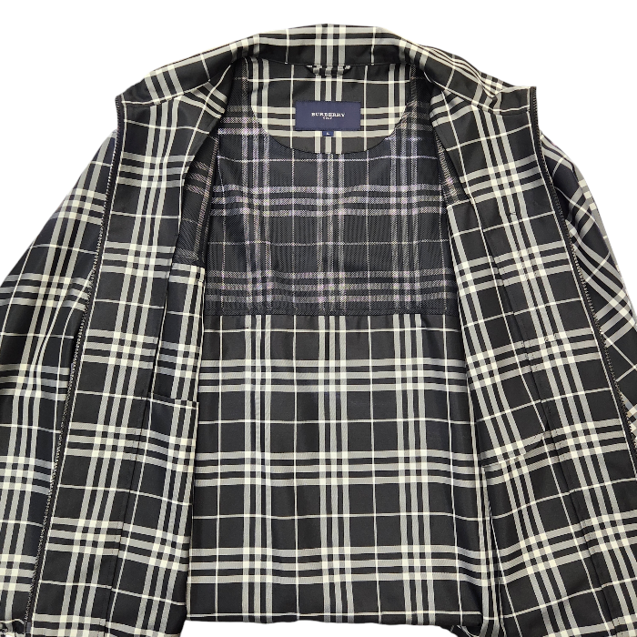 BURBERRY GOLF バーバリーゴルフ ブルゾン レディース 春秋 チェック柄 フルジップ ドローコード メッシュ ブラック/ホワイト Lサイズ BFP79-020-08 中古 T1