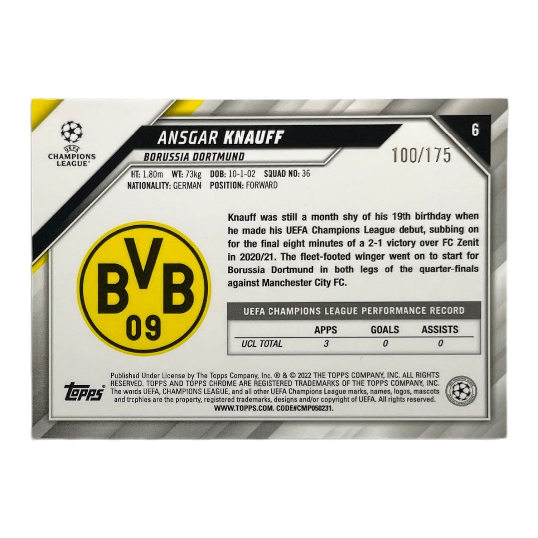 TOPPS サッカーカード CHROME ANSGAR KNAUFF BORUSSIA DORTMUND /175 #6 中古 IT2