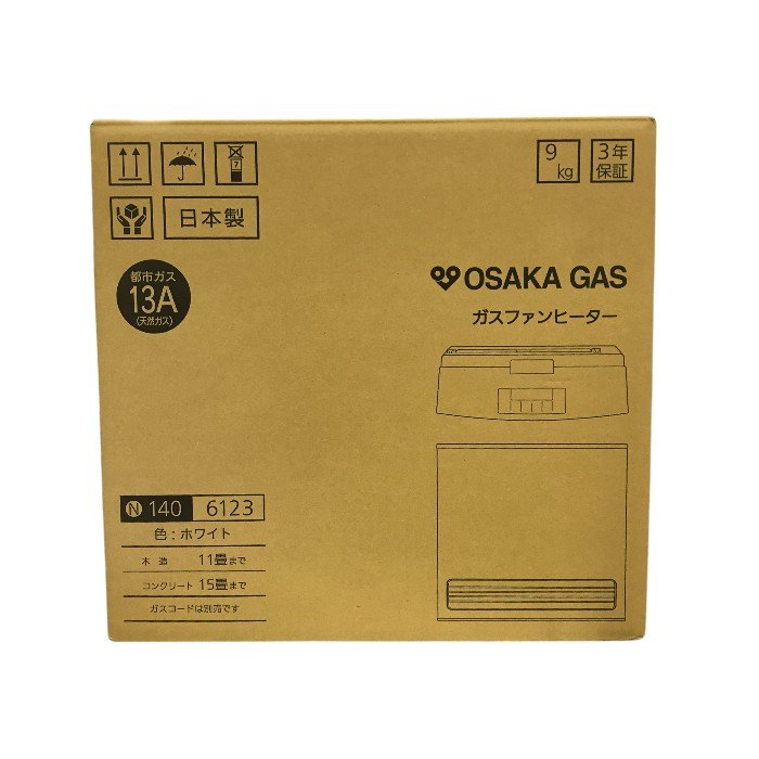 大阪ガス ガスファンヒーター ホワイト 都市ガス用 12A/13A エコモード スポット暖房 140-6123 中古 T1