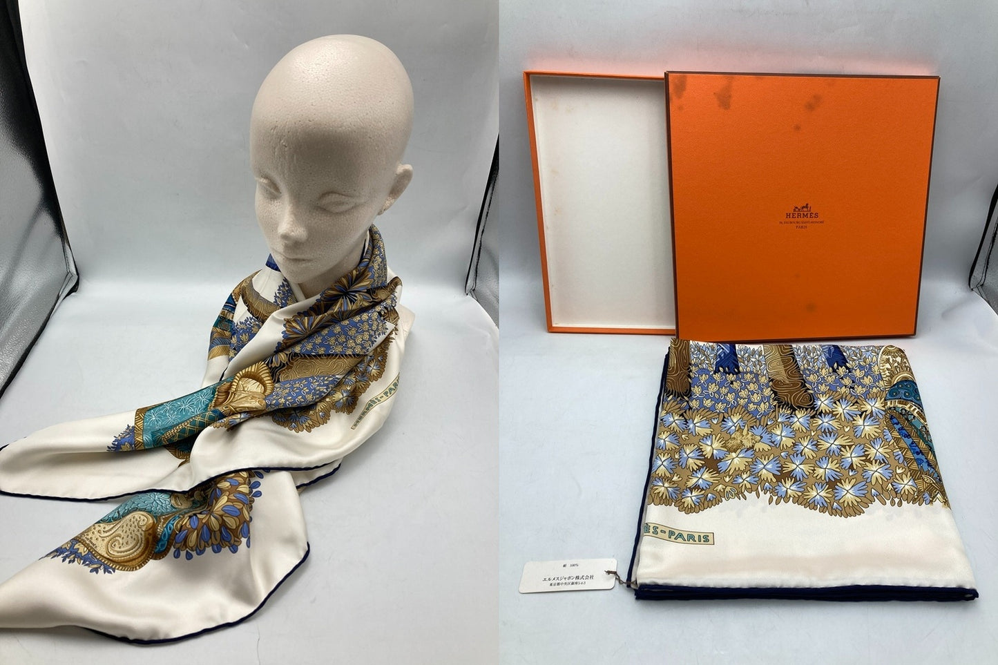 HERMES エルメス カレ90 OMBRES ET LUMIERES 影と光 シルクスカーフ 中古 D4