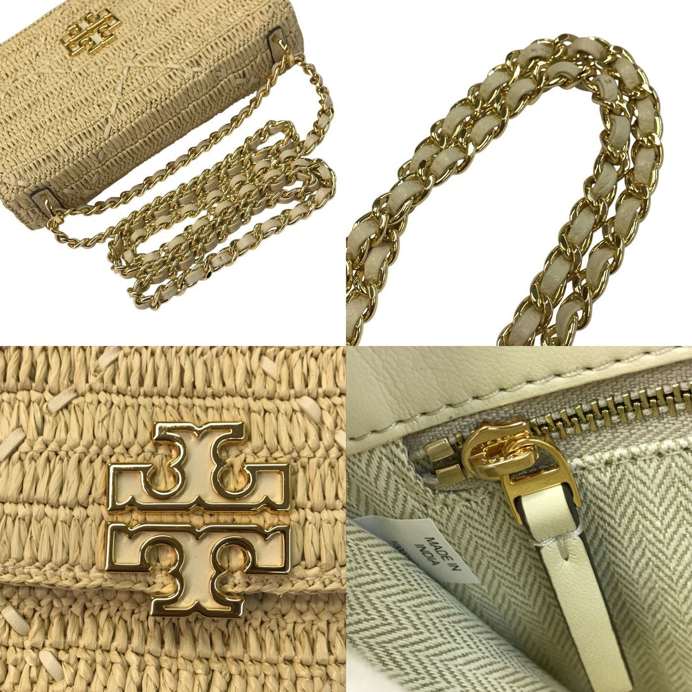 TORY BURCH トリーバーチ キラ ショルダーバッグ レディース ラフィア調 ダブルチェーン カゴバッグ ベージュ 中古 T1