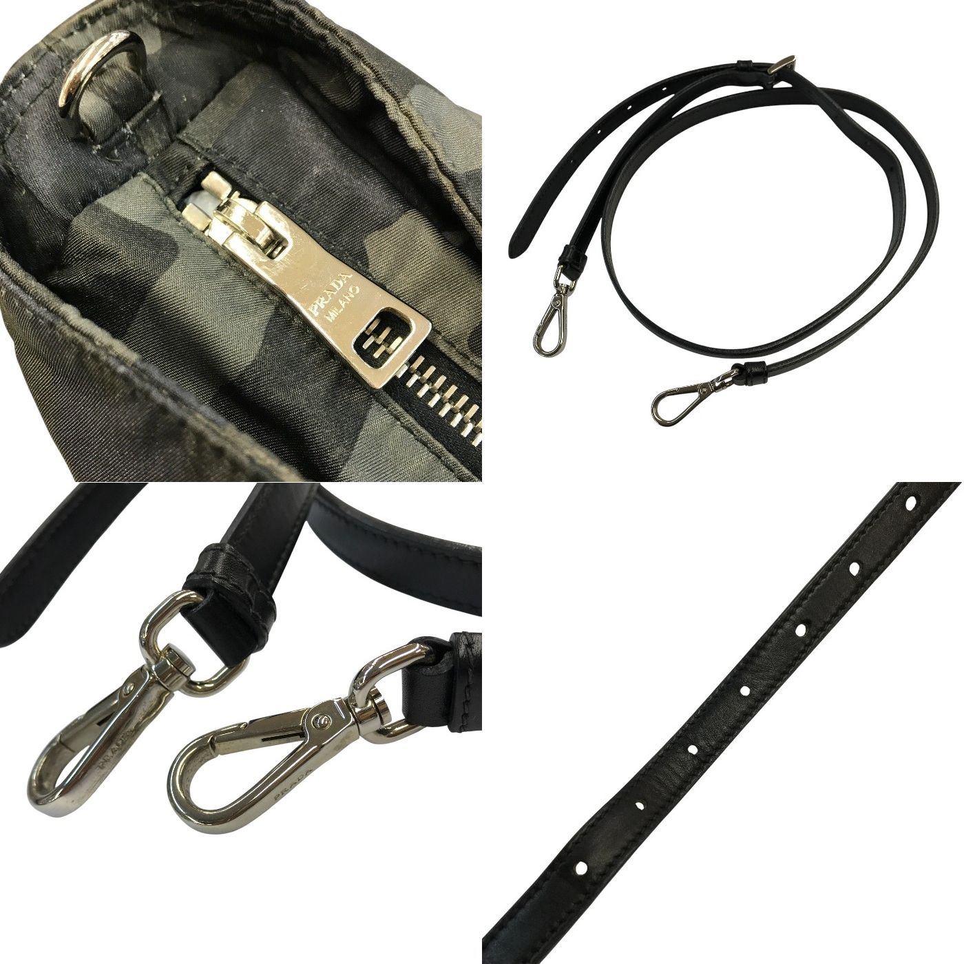 PRADA プラダ ハンドバッグ レディース 2way ショルダー カモフラージュ 迷彩柄 ナイロン 斜め掛け 三角プレート カーキグリーン 中古 T1