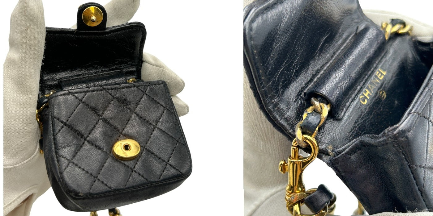 CHANEL シャネル マトラッセ マイクロミニ チェーン ショルダーバッグ ブランド 鞄 ミニ レディース レザー 中古 W4