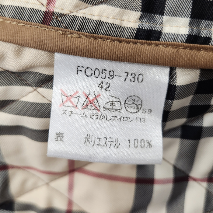 BURBERRY バーバリー ジャケット レディース 秋冬 キルティング 中綿 裏チェック柄 ベージュ 42サイズ FC059-730 中古 T1