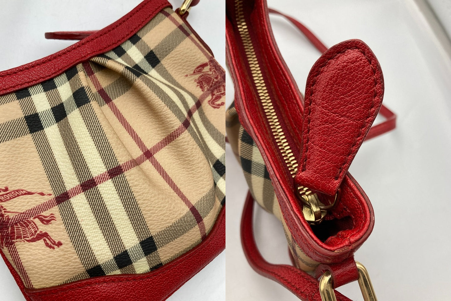 BURBERRY バーバリー ノバチェック ショルダーバッグ レッド/ベージュ 中古 D4