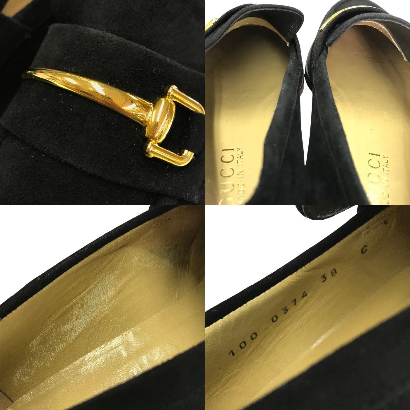 GUCCI グッチ ビットローファー レディース シューズ ヌバック ヴィンテージ ゴールド金具 ブラック 38サイズ 100 0374 中古 T1