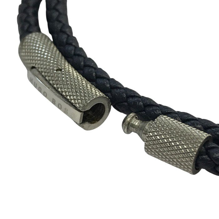 HUGO BOSS ヒューゴボス ブレスレット メンズ レザー 2連 2way チョーカー ネックレス 編み込み ネイビー 中古 T1