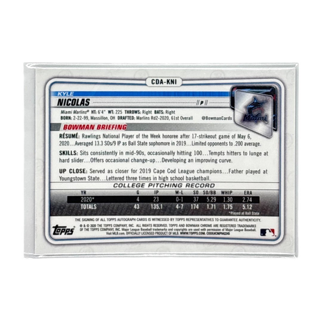 TOPPS MLBカード BOWMAN CHROME 1ST KYLE NICOLAS MIAMI MARLINS /250 #CDA-KNI 中古 IT1