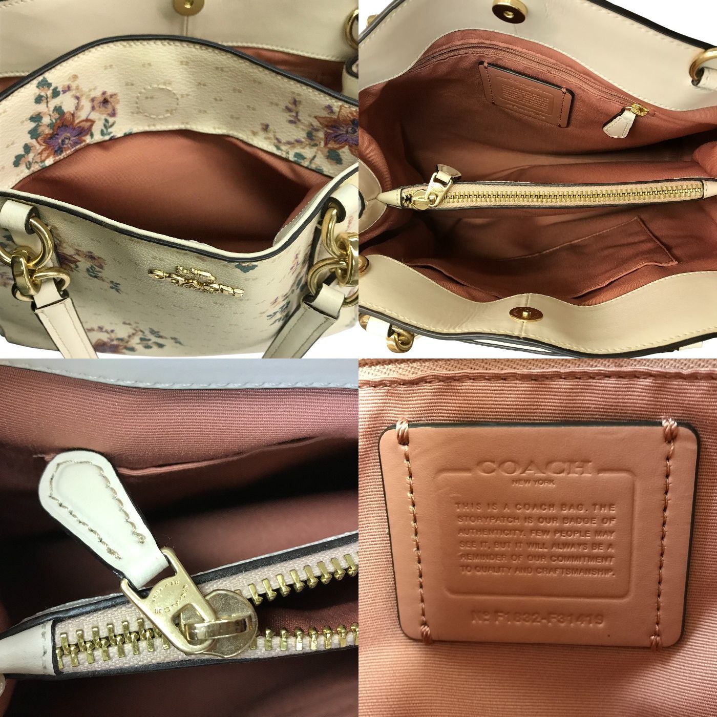 COACH コーチ ハンドバッグ レディース 2way 斜め掛け ショルダー 花柄 フラワー アイボリー F31419 中古 T1