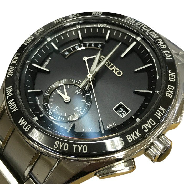 SEIKO セイコー BRIGHTZ ブライツ ワールドタイム 腕時計 メンズ ソーラー 電波 アナログ ブラック/シルバー 8B54-0BC0 中古 T1
