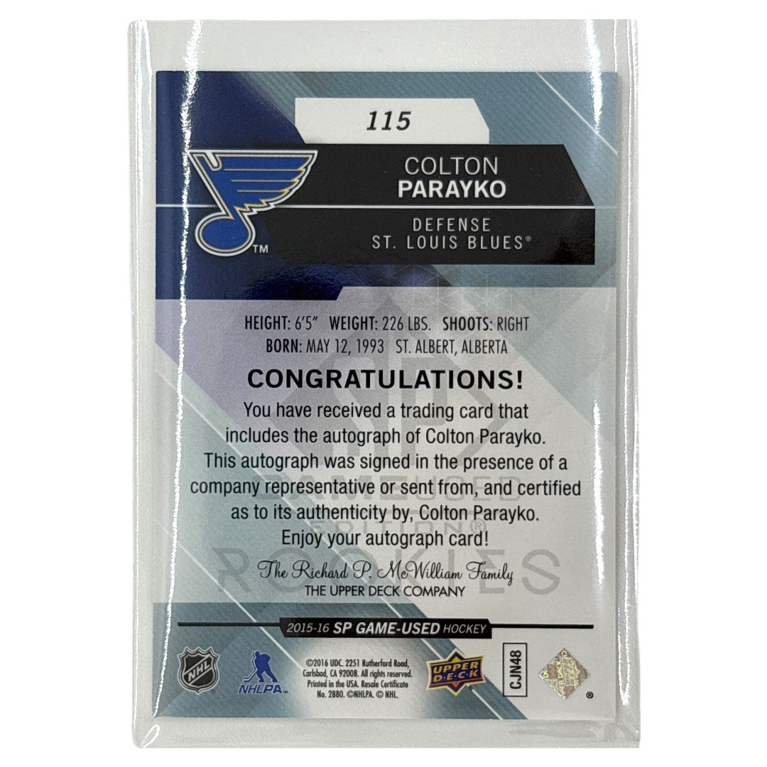 UPPER DECK NHLカード SP GAME USED COLTON PARAYKO ST. LOUIS BLUES #115 中古 IT1