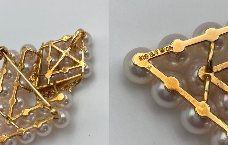 K18 ダイヤ0.46ct 5.8-6.1mm パール ブローチ 中古 D4