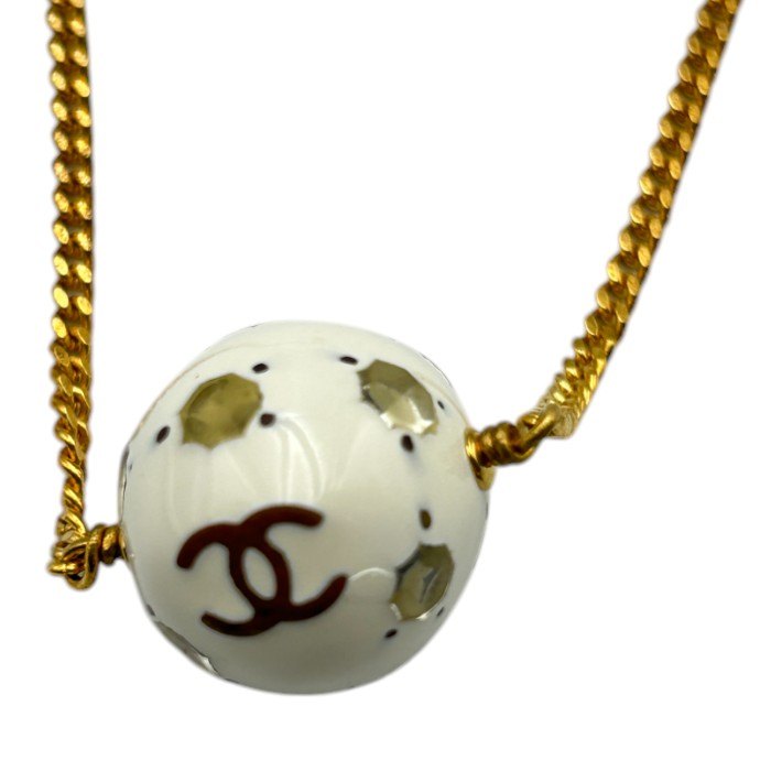 CHANEL シャネル ココマーク ボール トップ ネックレス アクセサリー ブランド レディース ラインストーン 中古 W4