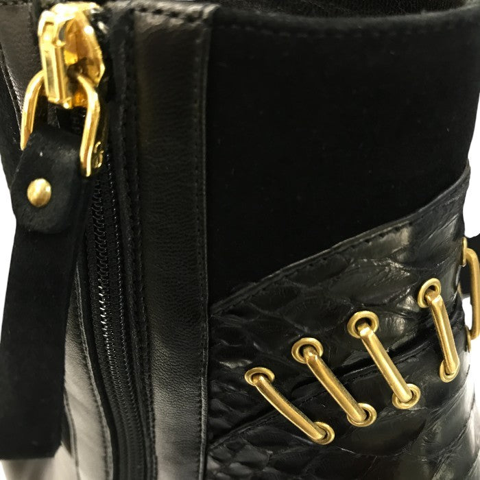 Sergio Rossi セルジオロッシ ショートブーツ レディース レザー スムース/スウェード/パイソン ハイヒール ブラック 中古 T1