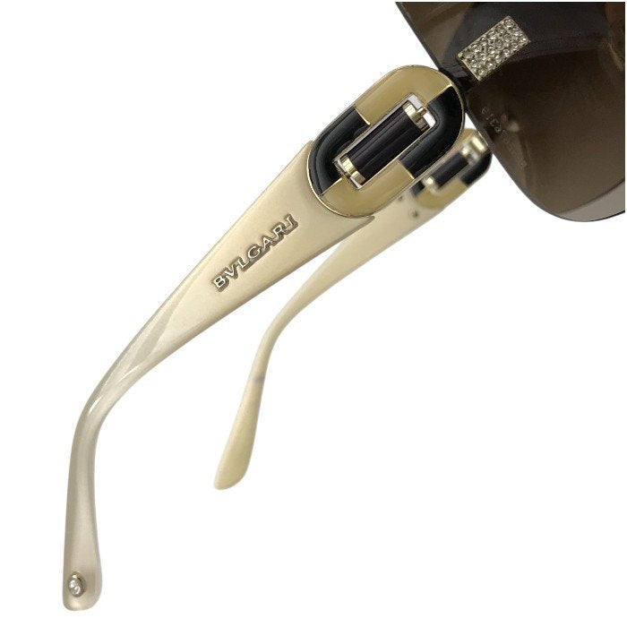 BVLGARI ブルガリ サングラス レディース リムレス フチなし ラインストーン ブラウン/アイボリー 6054B 325-13 中古 T1