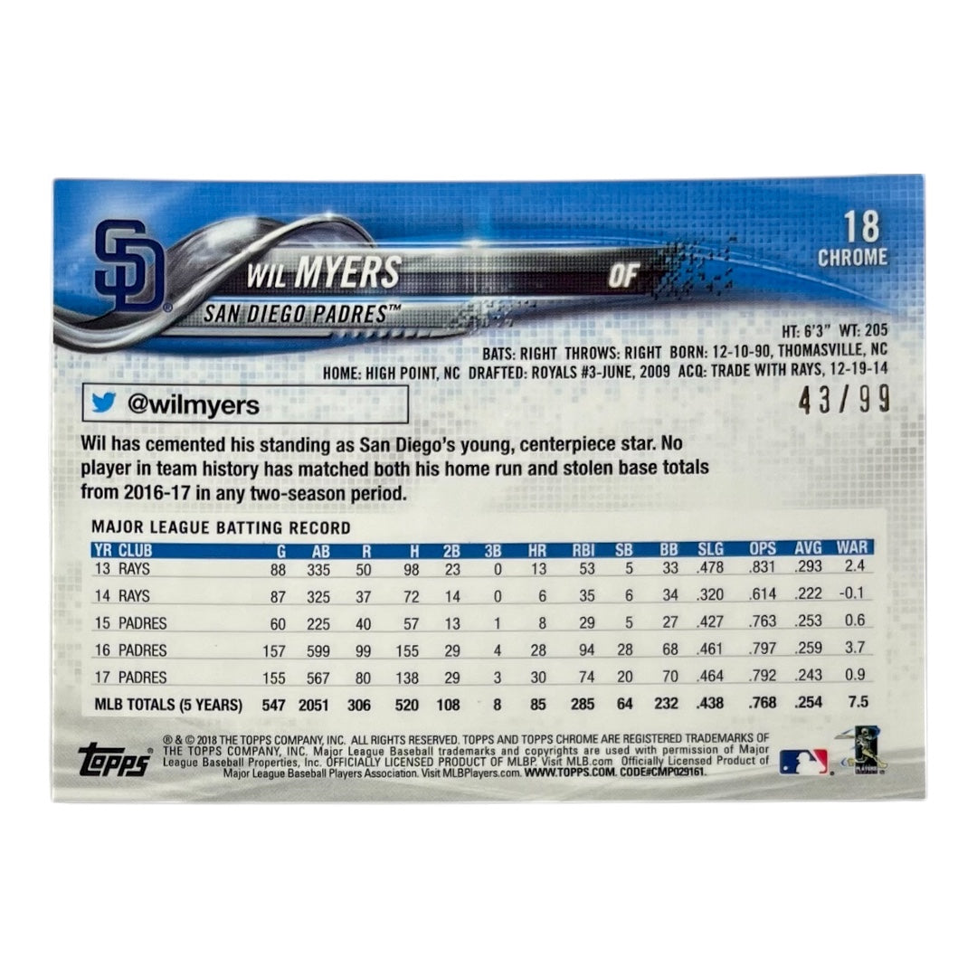 TOPPS MLBカード CHROME WIL MYERS SAN DIEGO PADRES /99 #18 中古 IT2