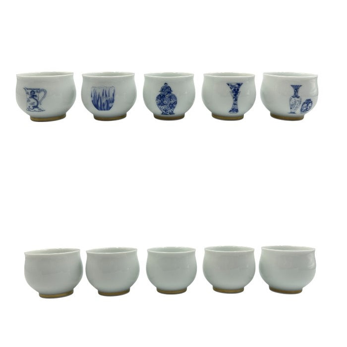 深川製磁 ブルーチャイナ 急須茶器揃 5客 和食器 セット 急須 湯呑 中古 W1