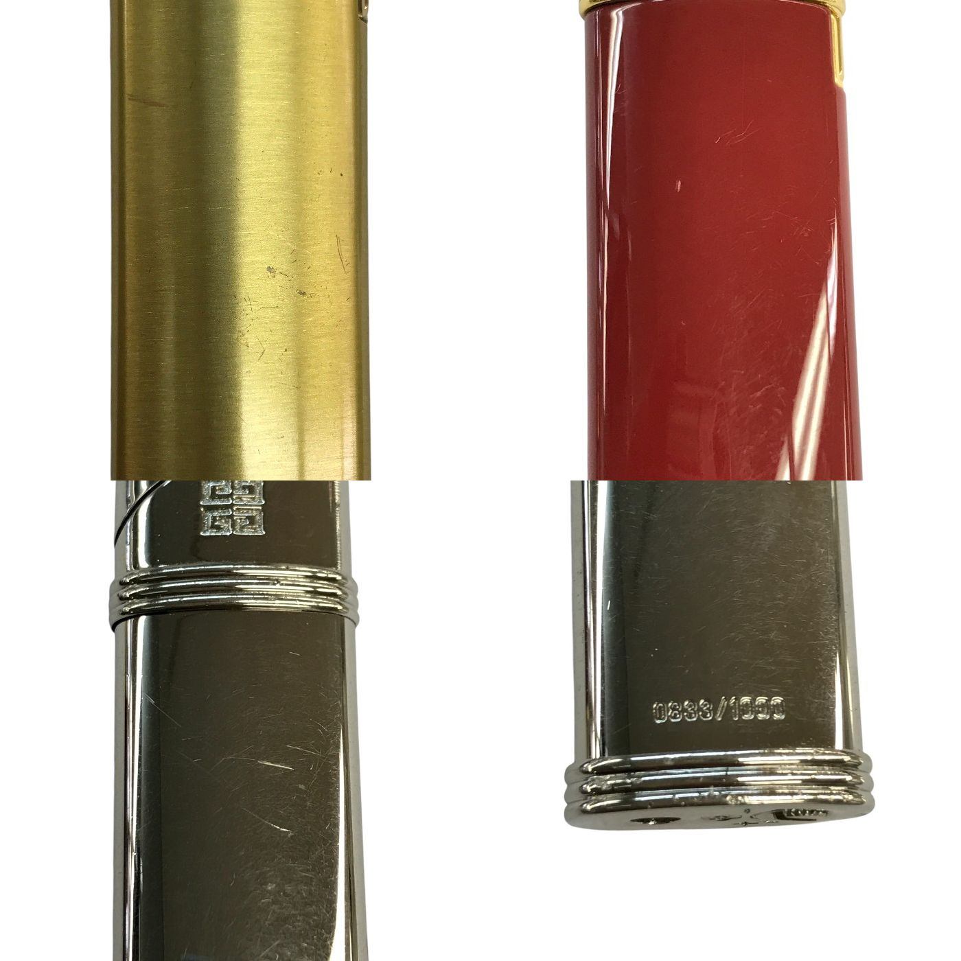 SONIA RYKIEL / GIVENCHY ガスライター 3点セット スリム 着火未確認 ジャンク品 ゴールド/レッド/シルバー 中古 T1