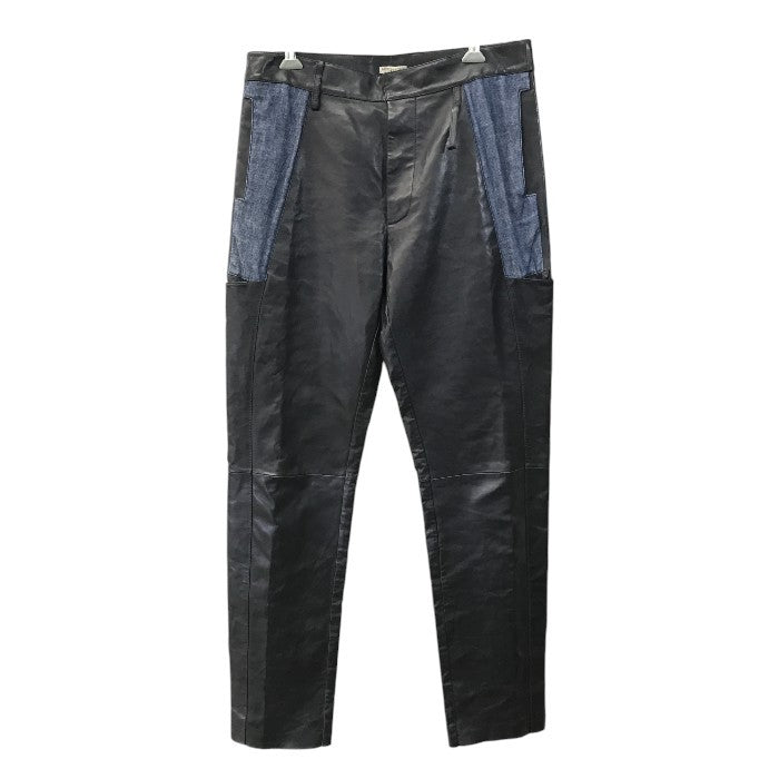 BOTTEGA VENETA ボッテガヴェネタ パンツ メンズ レザー/麻/綿 異素材 ズボン ブラック/ブルー 46サイズ 中古 T1