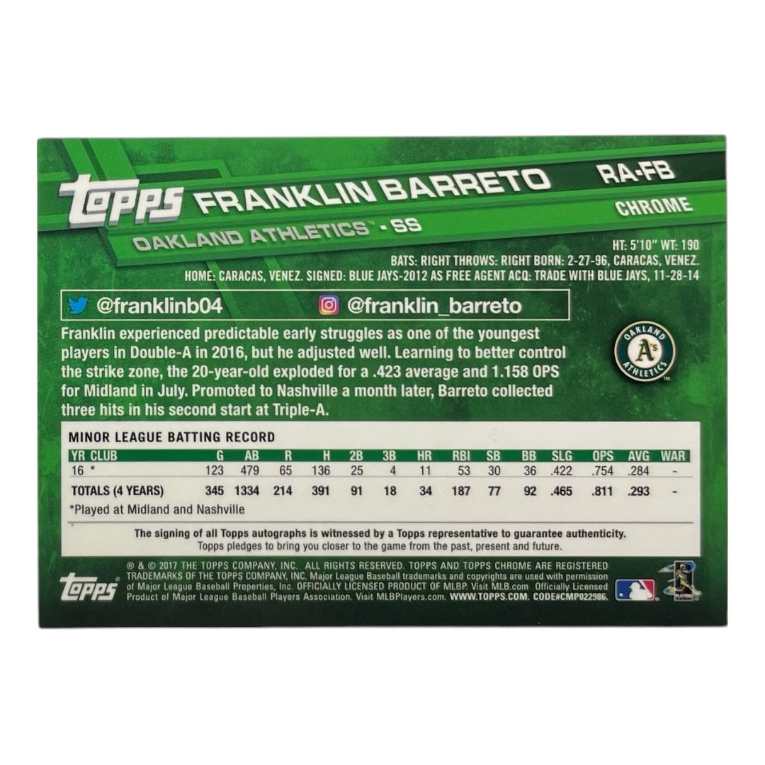 TOPPS MLBカード CHROME FRANKLIN BARRETO OAKLAND ATHLETICS #RA-FB 中古 IT2