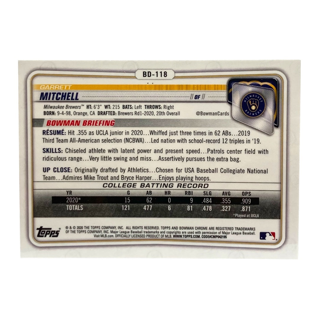 TOPPS MLBカード BOWMAN CHROME GARRETT MITCHELL BREWERS #BD-118 中古 IT2
